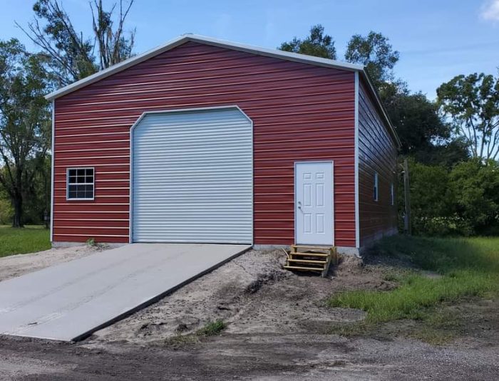 Energy-efficient metal barn with sliding doors